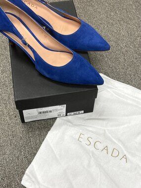 ESCADA Shoes Blue Suede Pumps Low Kitten Heels